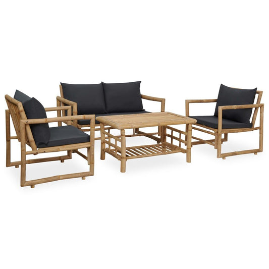 Vidaxl Juego De Muebles De Jardín Con Cojines 4 Piezas Bambú_0