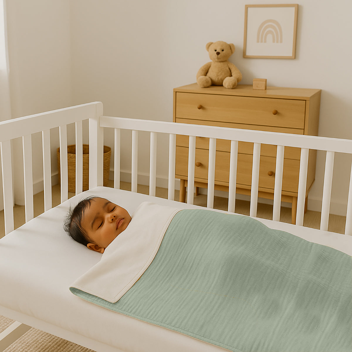 Manta De Algodón Orgánico Rex Blanca Y Verde