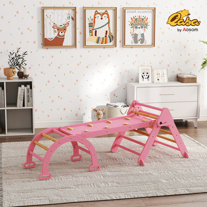 Aiyaplay 7 En 1 Triángulo De Escalada Montessori Con Arco Y Rampa 188x70 Cm Rosa_1