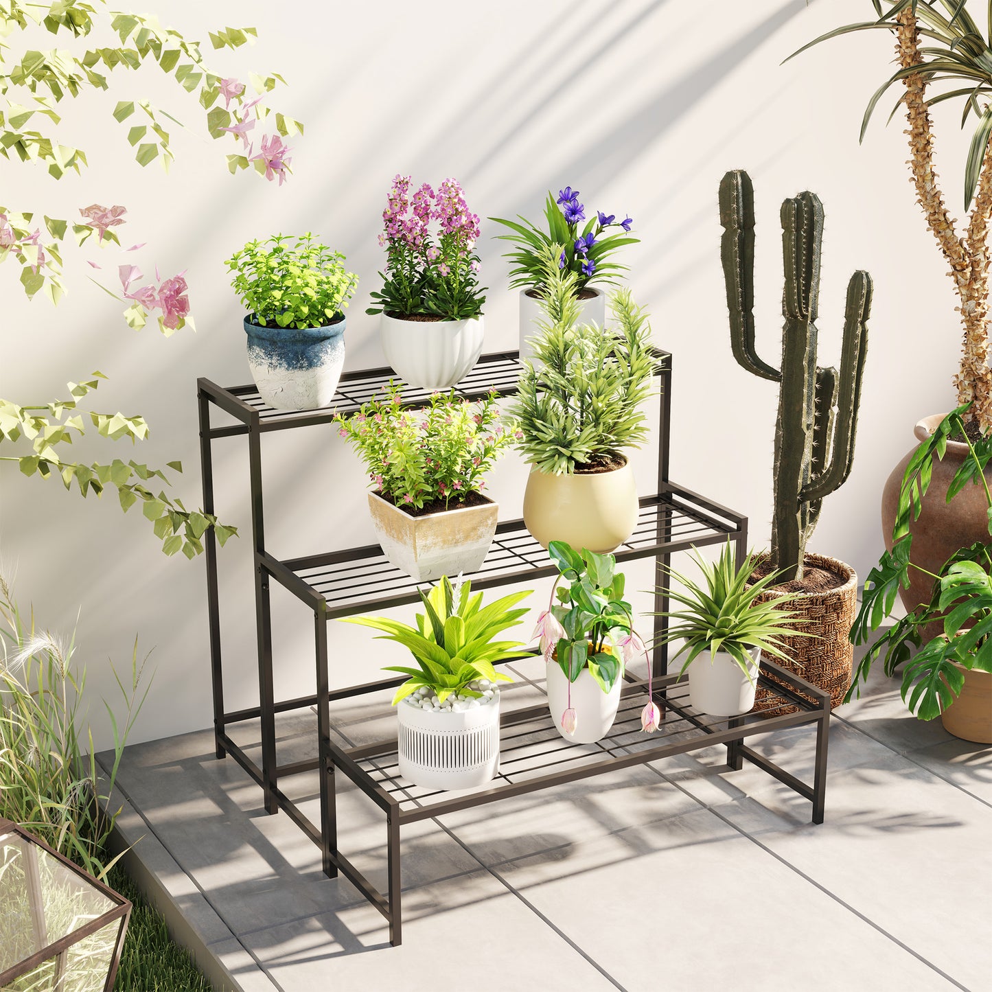 Outsunny Soporte Para Plantas De 3 Niveles Diseño En Escalera 75x70x66 Cm Negro_4