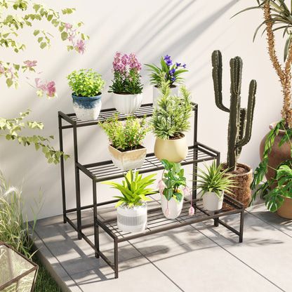 Outsunny Soporte Para Plantas De 3 Niveles Diseño En Escalera 75x70x66 Cm Negro_4