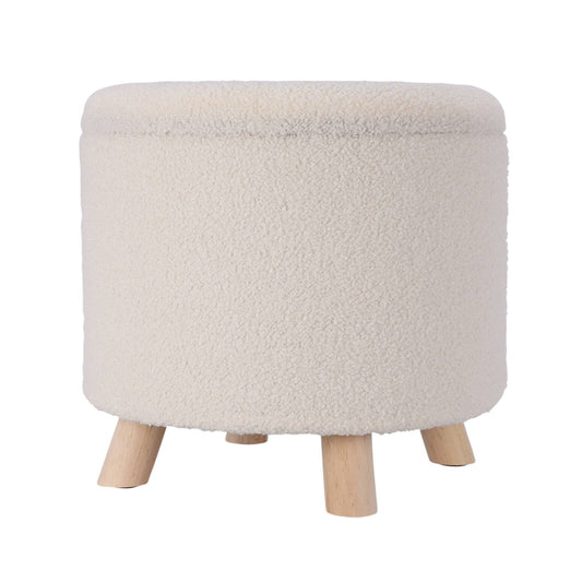 Well Home Taburete De Almacenamiento 100% Poliéster Ø40x37cm En Color Blanco Y Patas De Madera_0