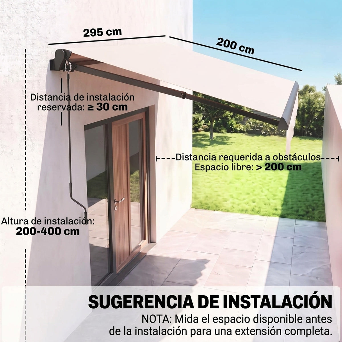 Outsunny Toldo Manual Retráctil 3x2 M Ajustable Con Manivela Protección Uv50+_2
