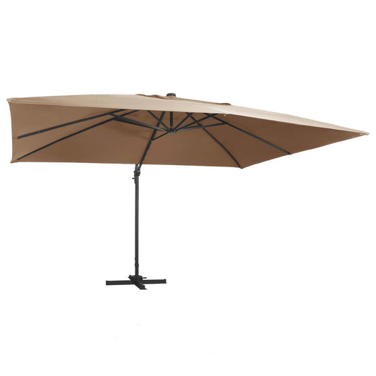 Vidaxl Sombrilla Voladiza Jardín Luces Led Poste Aluminio Taupe 4x3 M_0