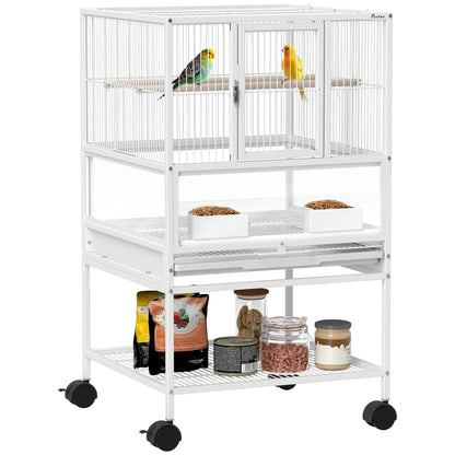 Pawhut Jaula Para Pájaros Con Ruedas Paneles Acrílicos 48x46x83 Cm Blanco_0