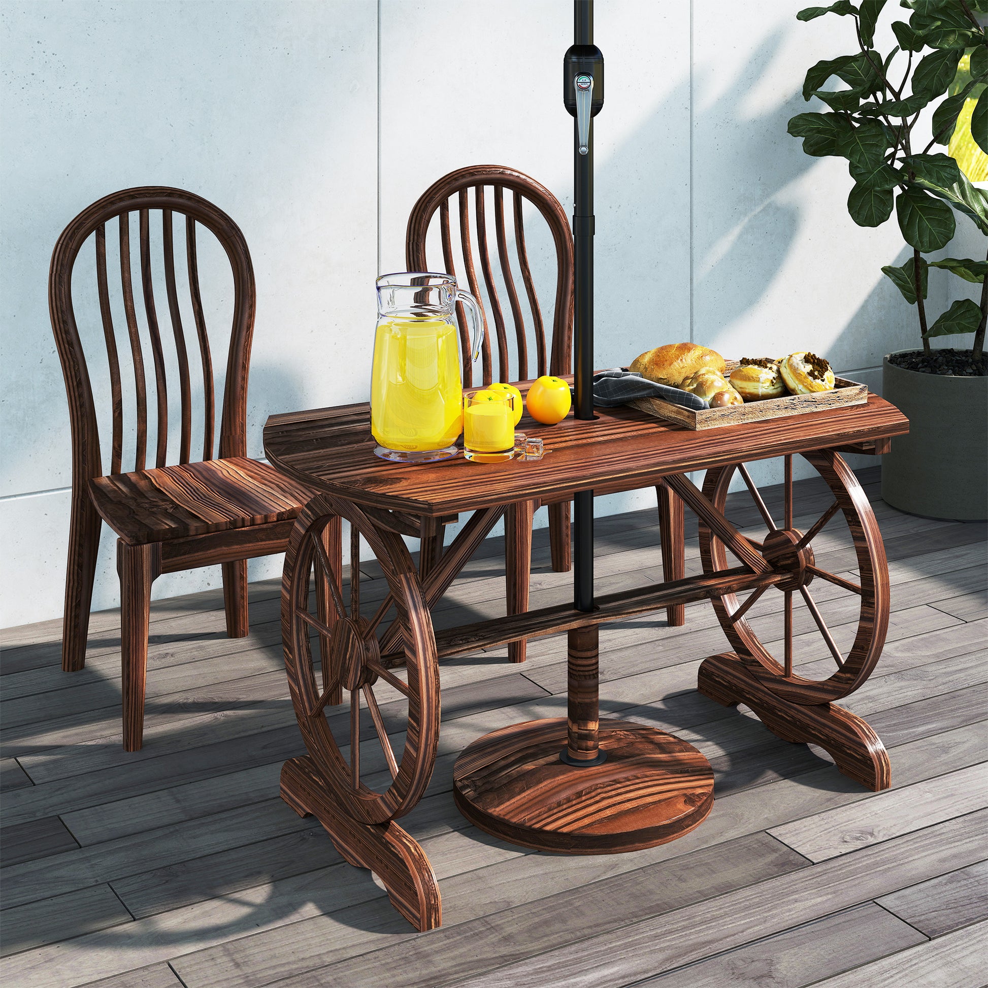Outsunny Mesa De Jardín De Madera 120x63x70 Cm Con Patas En Forma De Rueda_1