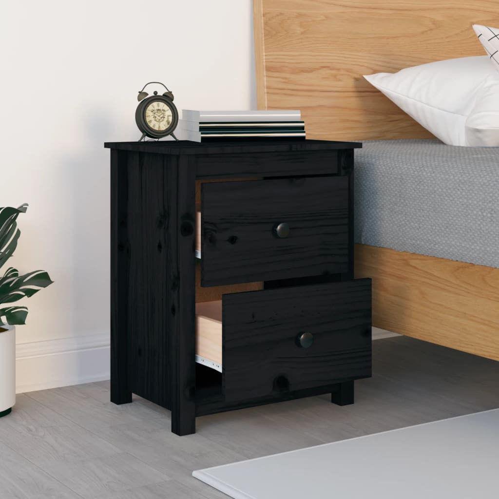 Mesita De Noche Madera Maciza De Pino Negra 50x35x61,5 Cm_4