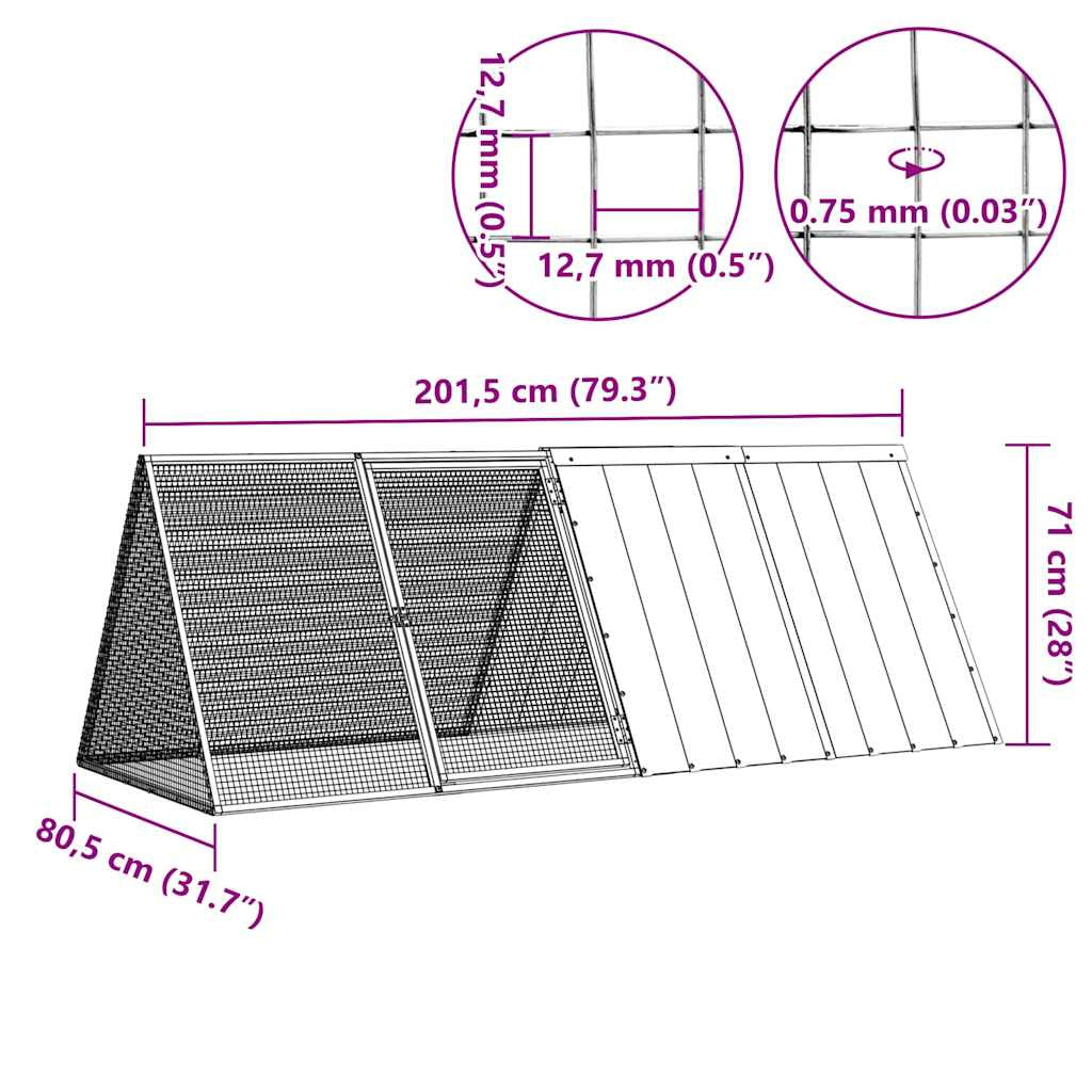 Vidaxl Jaula Para Conejos Acero Galvanizado Gris 201,5x80,5x71 Cm_2