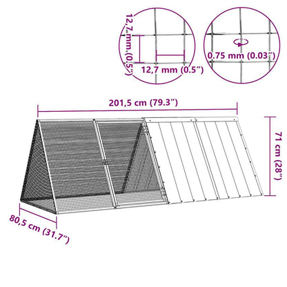 Vidaxl Jaula Para Conejos Acero Galvanizado Gris 201,5x80,5x71 Cm_2