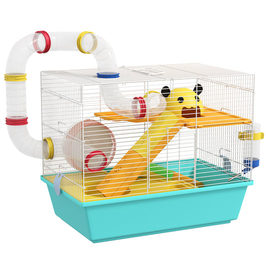 Pawhut Jaula Para Hámster Con Túnel Plataformas Cuenco 45x28x37 Cm Azul Claro_0