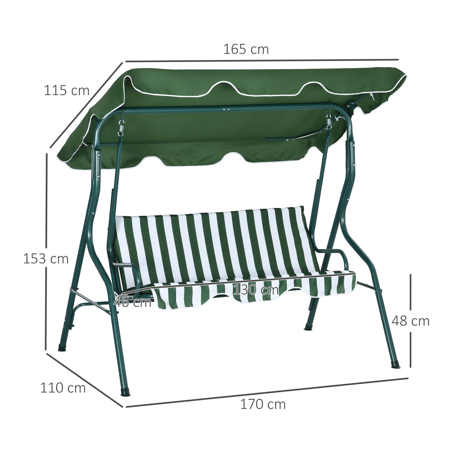 Outsunny Columpio De Jardín Con Toldo Ajustable En Ángulo 170x110x153 Cm Verde_2