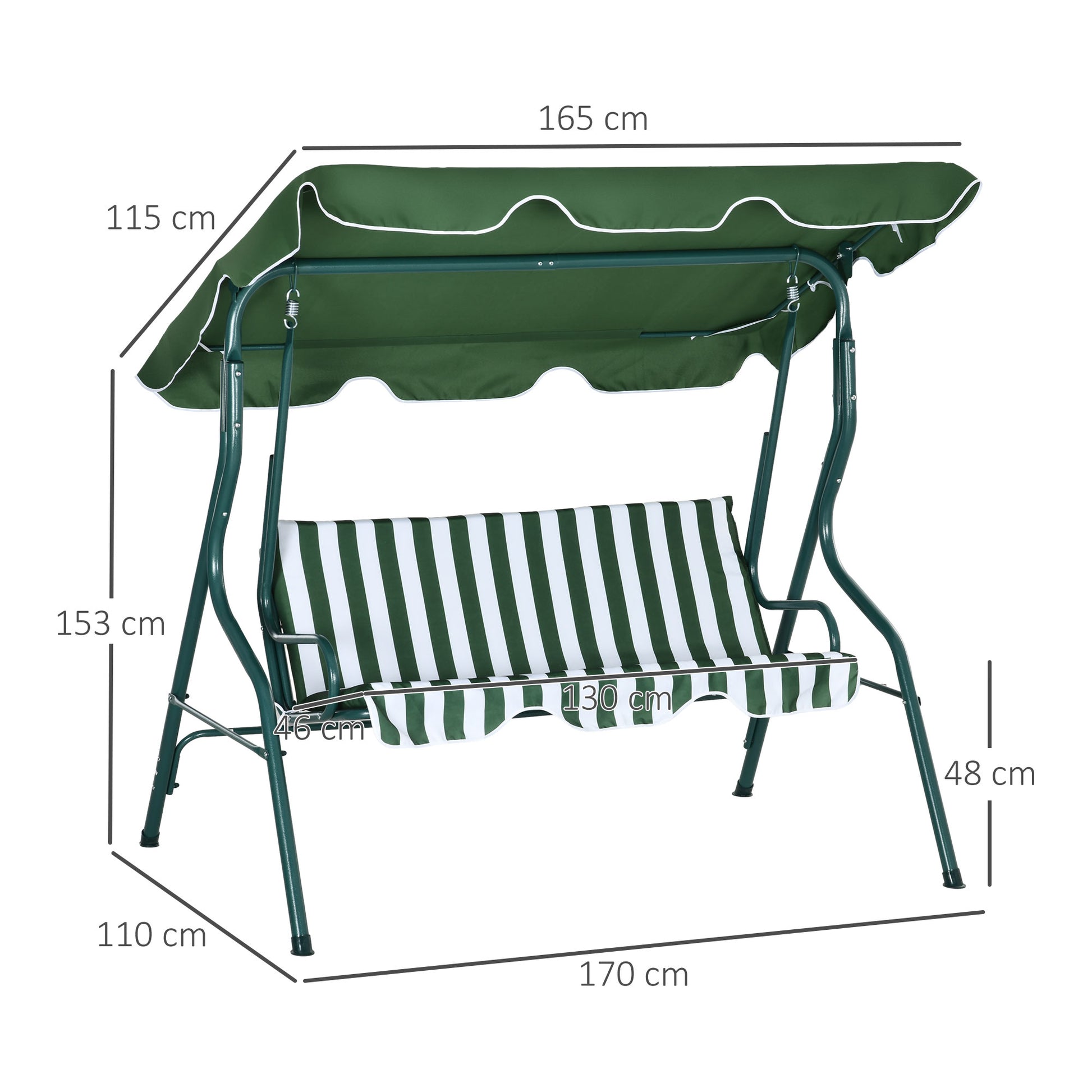 Outsunny Columpio De Jardín Con Toldo Ajustable En Ángulo 170x110x153 Cm Verde_2