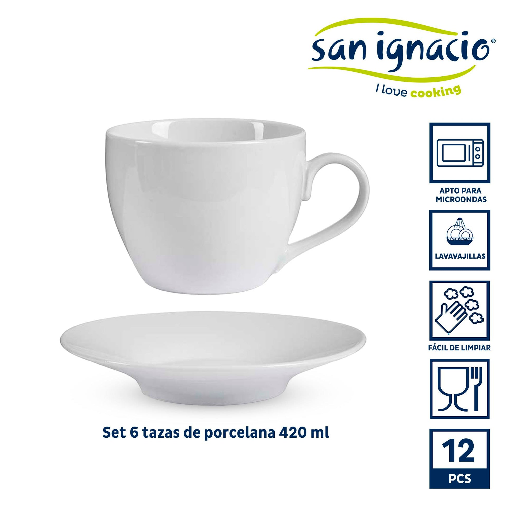 Set 6 Tazas Y Soporte 420ml Blanco Colección Vessia