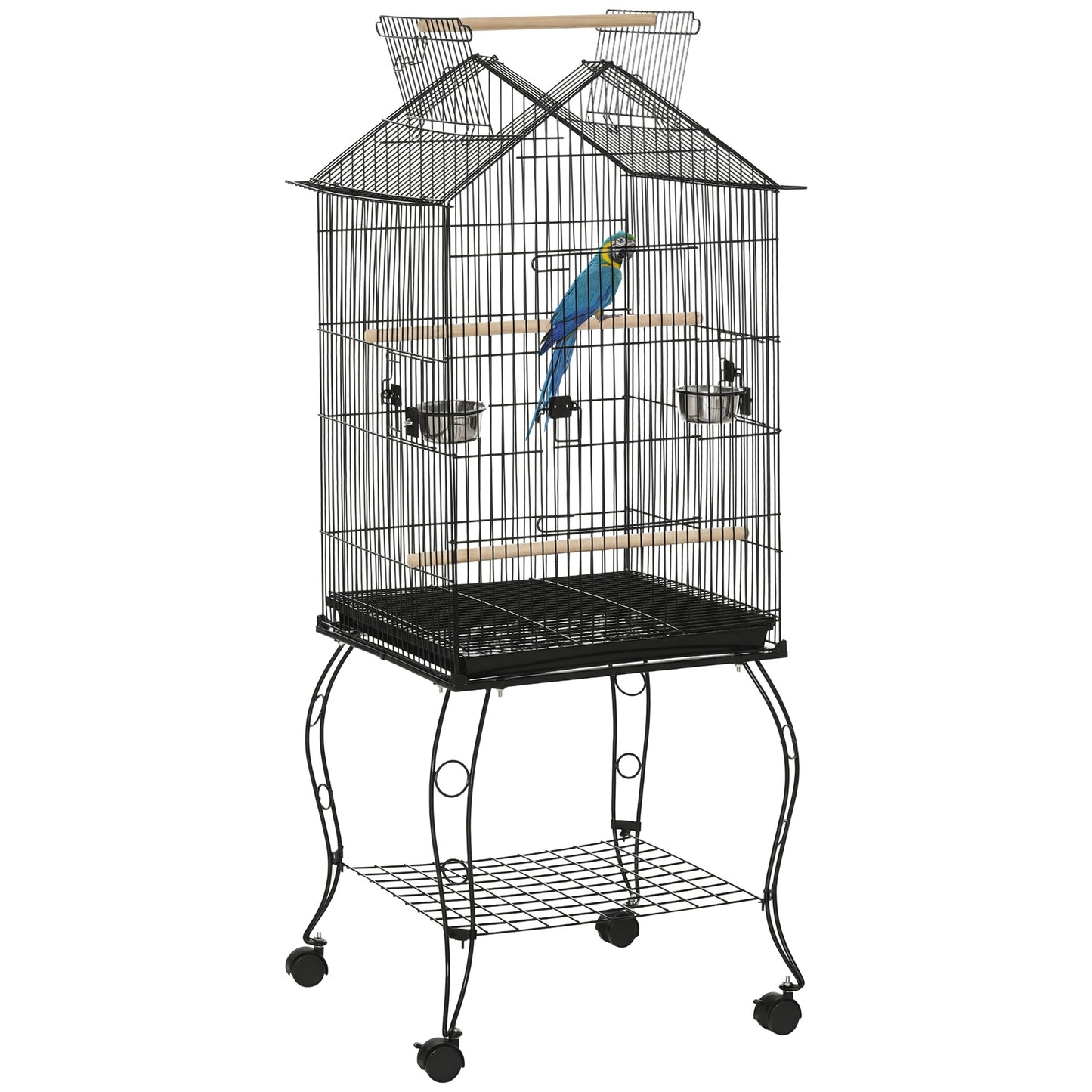 Pawhut Jaula Para Pájaros 50x58x145 Cm Con 3 Puertas 2 Comederos 3 Perchas_0