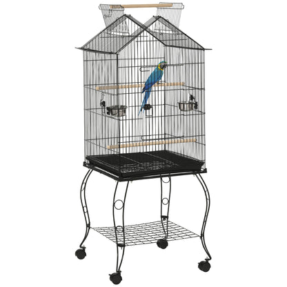 Pawhut Jaula Para Pájaros 50x58x145 Cm Con 3 Puertas 2 Comederos 3 Perchas_0