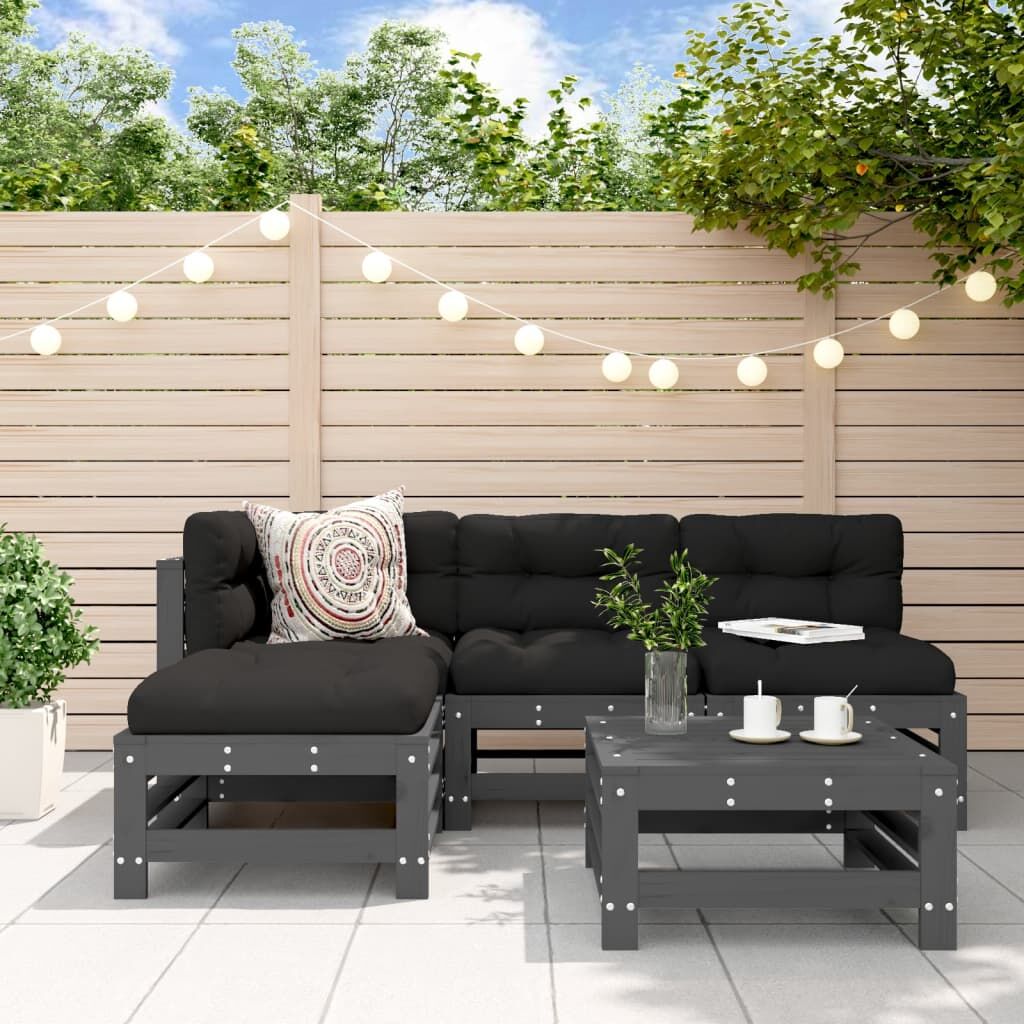 Vidaxl Juego De Sofás De Jardín 5 Piezas Madera Maciza De Pino Gris_1