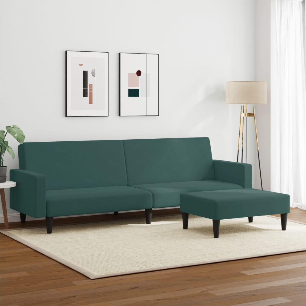 Sofá Cama De 2 Plazas Con Taburete Terciopelo Verde Oscuro / Vetonek_4