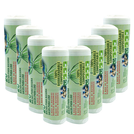 8 Rollos De 20 Bolsas De Basura Biodegradable Y Compostable 10 L_0