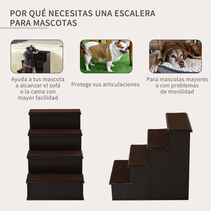 Pawhut Escalera Para Perros De 4 Peldaños Con Acolchados 40x59x54,2 Cm Marrón_4