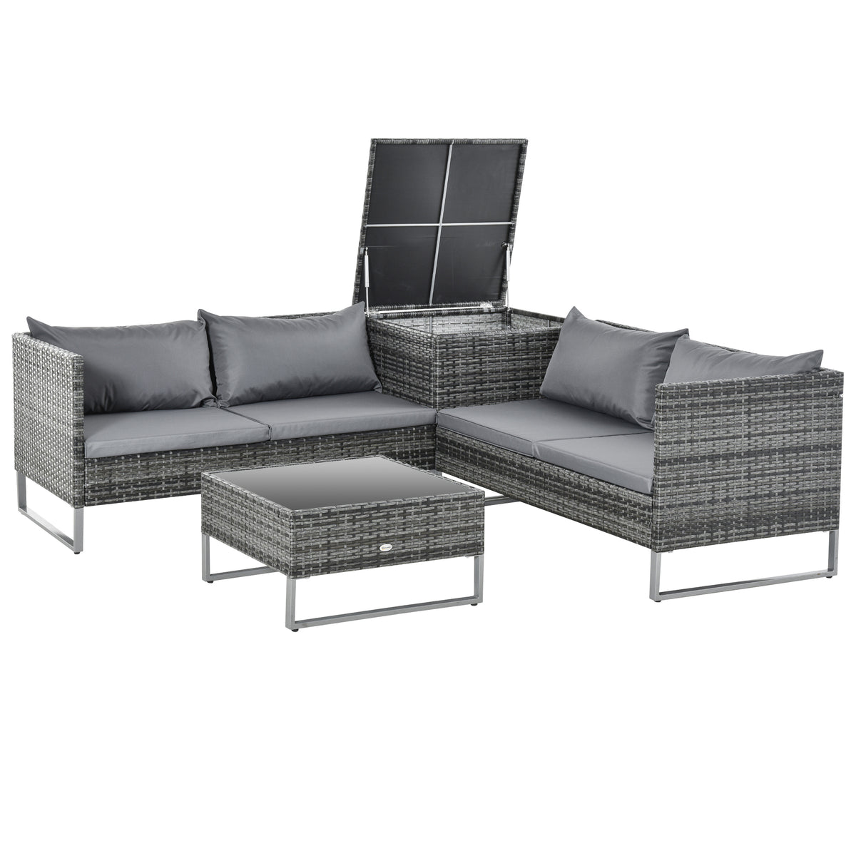 Conjunto De Muebles De Jardín De Ratán Outsunny Gris 132x69x64 Cm_0