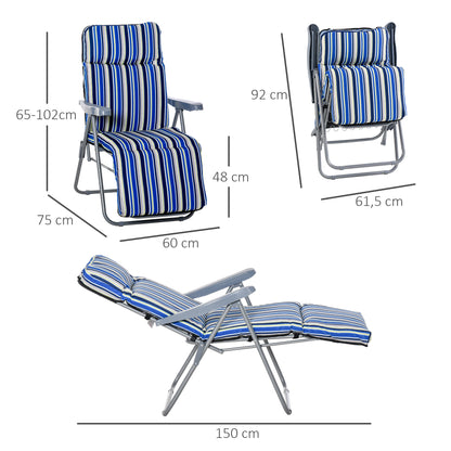 Outsunny 2 Tumbonas Plegables Con Respaldo Ajustable 60x75x65-102 Cm Rayas Azul_2