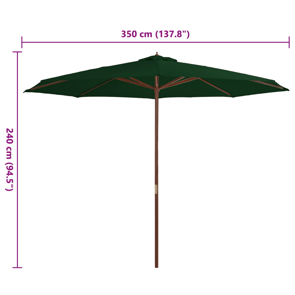 Sombrilla De Jardín Con Palo De Madera 350 Cm Verde_2