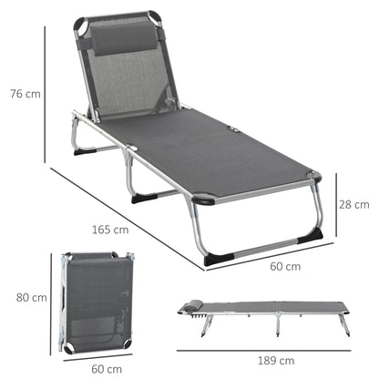 Outsunny Tumbona Plegable Con Reposacabezas Respaldo Ajustable 165x60x76cm Gris_2