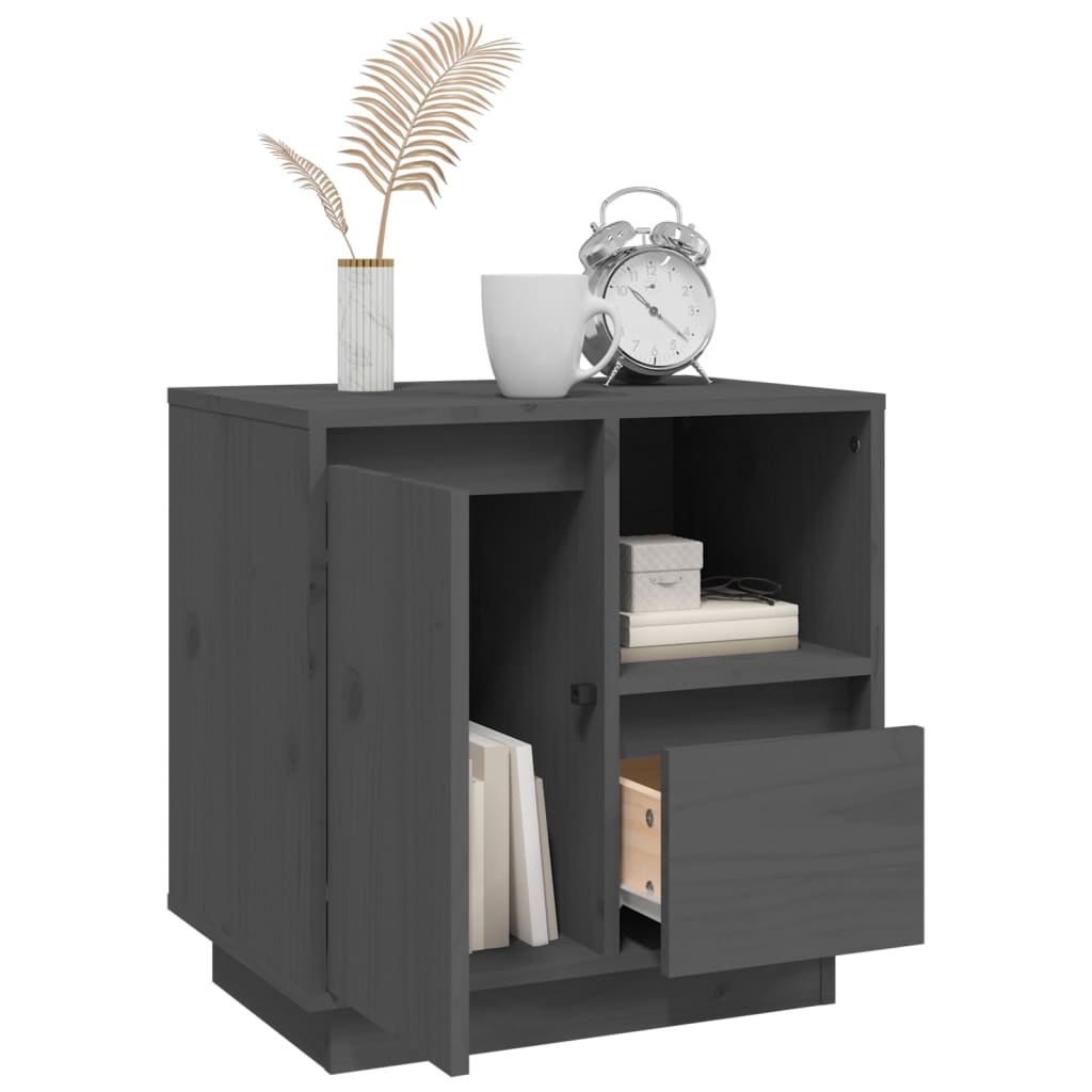 Mesita De Noche Madera Maciza De Pino Gris 50x34x50 Cm_3