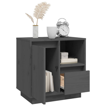 Mesita De Noche Madera Maciza De Pino Gris 50x34x50 Cm_3