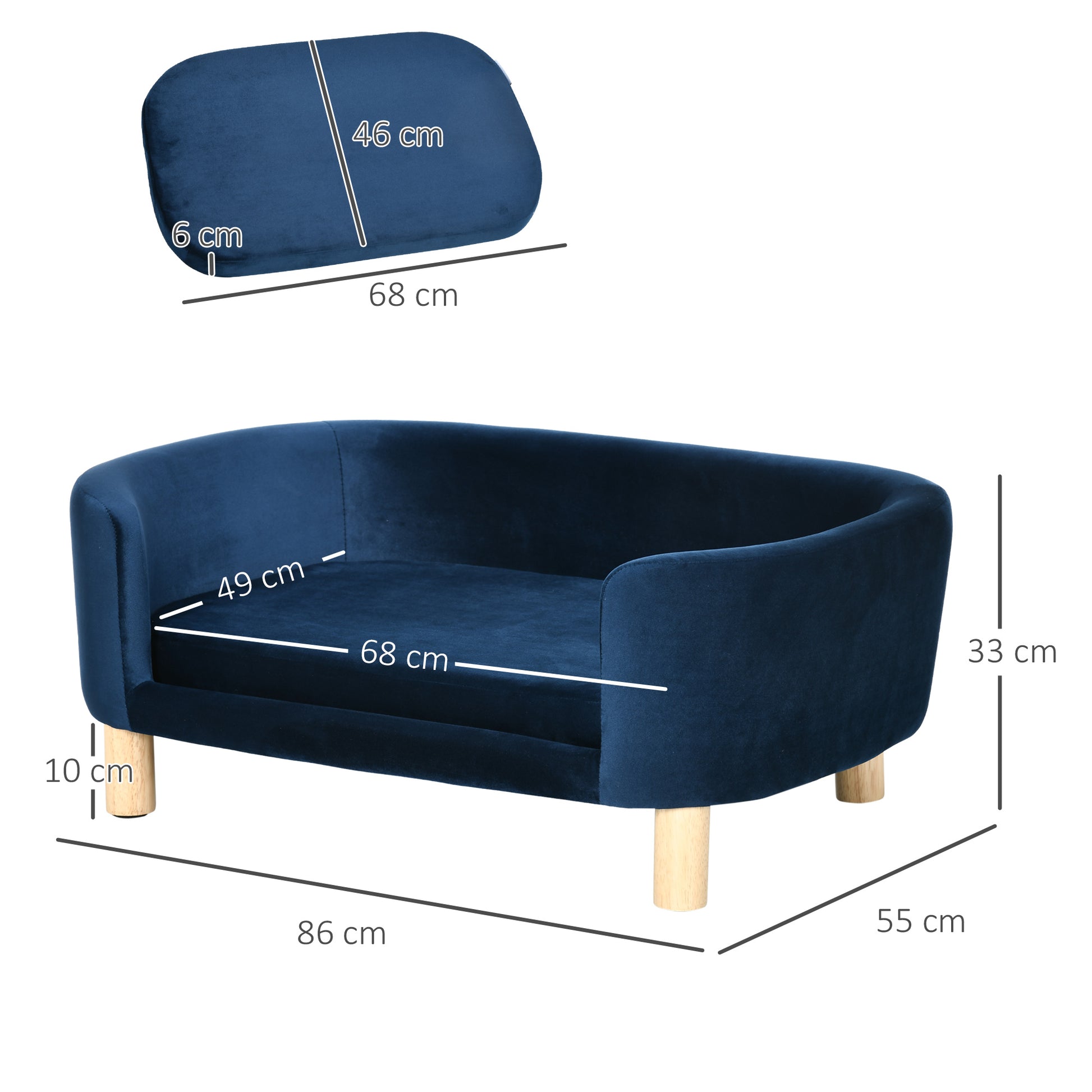 Pawhut Sofá Para Perros Pequeños Con Patas De Madera 86x55x33 Cm Azul_2