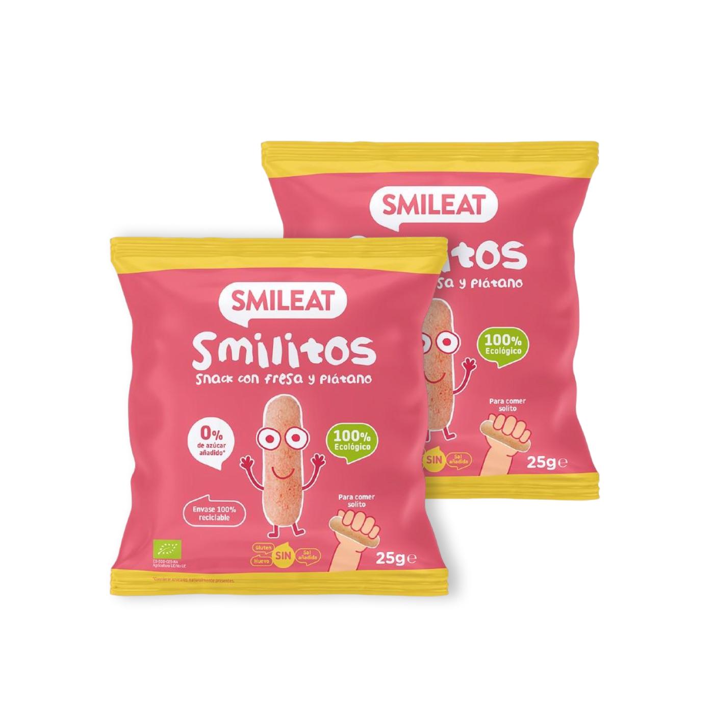 Pack 2x Smilitos, Gusanitos de Fresa y Platano ECO Smileat, 25gr