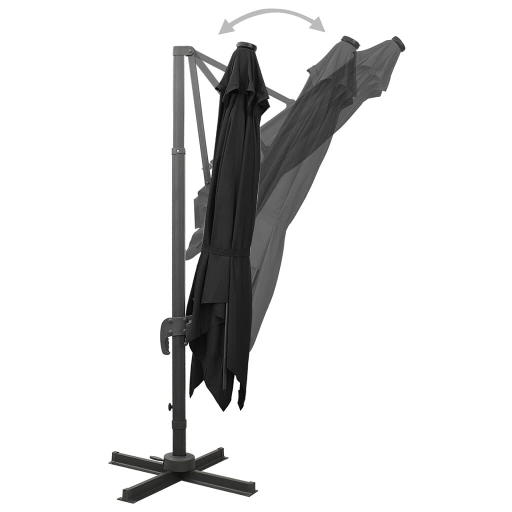Vidaxl Sombrilla De Jardín Voladiza Con Palo Y Luces Led Negro 300 Cm_3