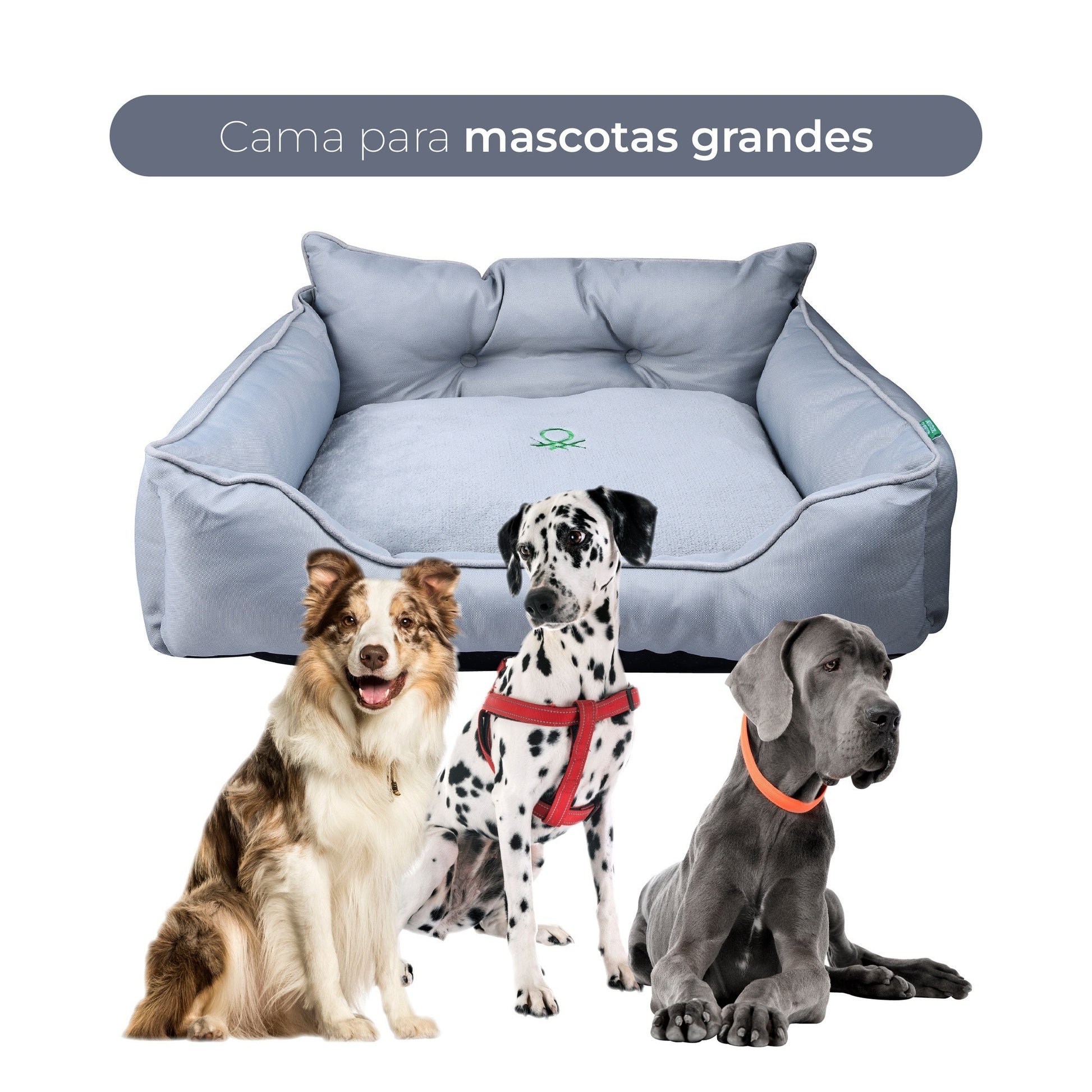 Cama Para Mascota 90x70x28cm Gris + Comedero Doble De Acero En Bambú_3