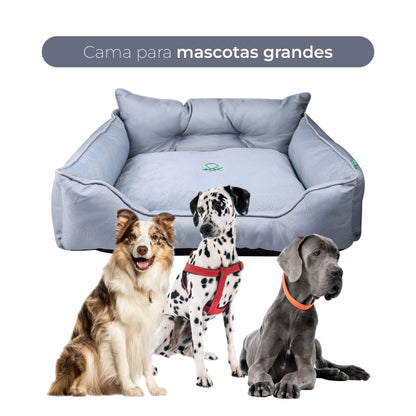 Cama Para Mascota 90x70x28cm Gris + Comedero Doble De Acero En Bambú_3