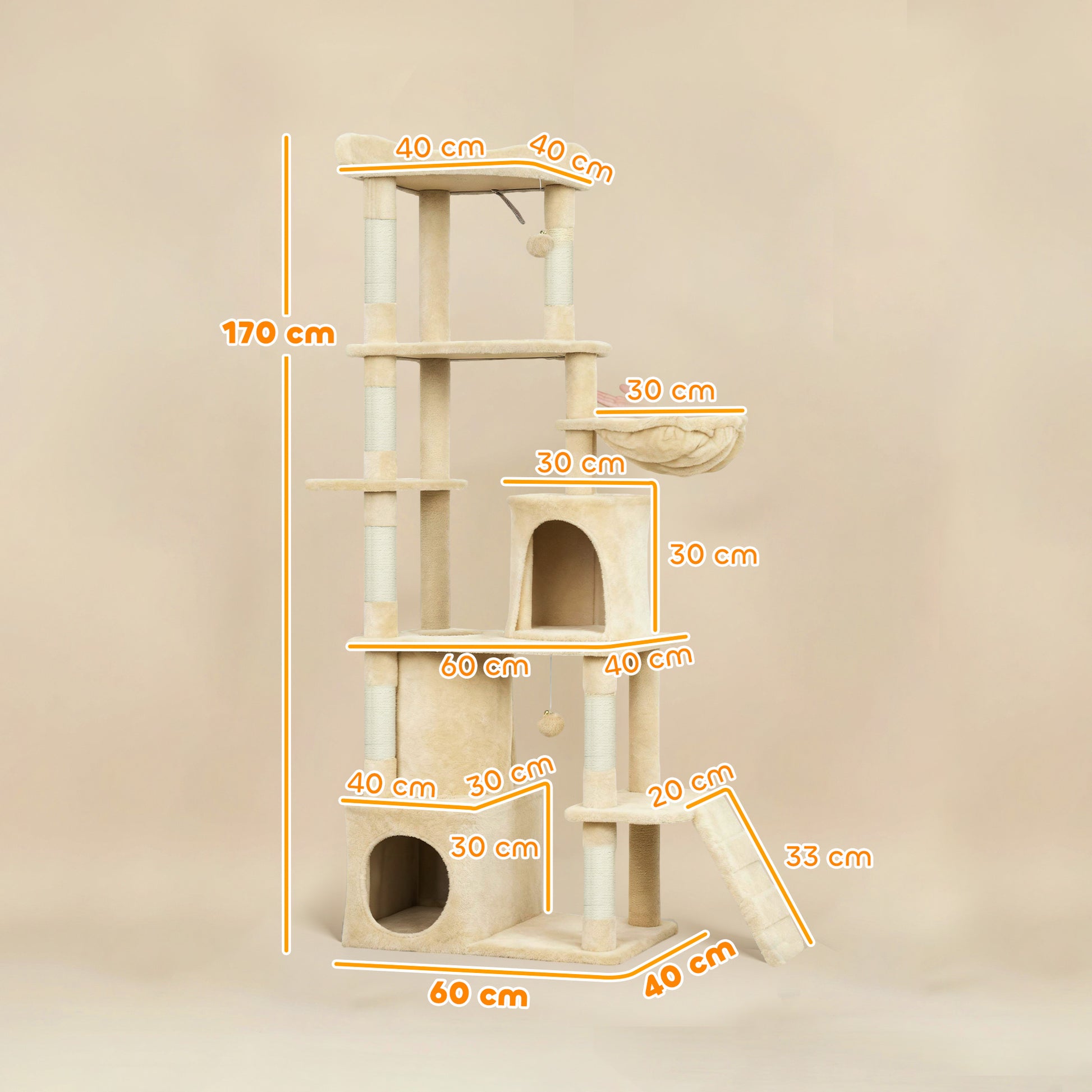 Pawhut Árbol Rascador Para Gatos Grande Altura 170 Cm Beige_2