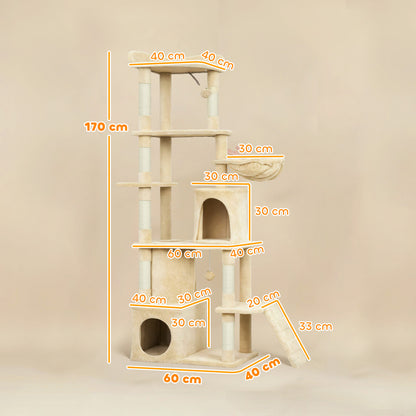 Pawhut Árbol Rascador Para Gatos Grande Altura 170 Cm Beige_2