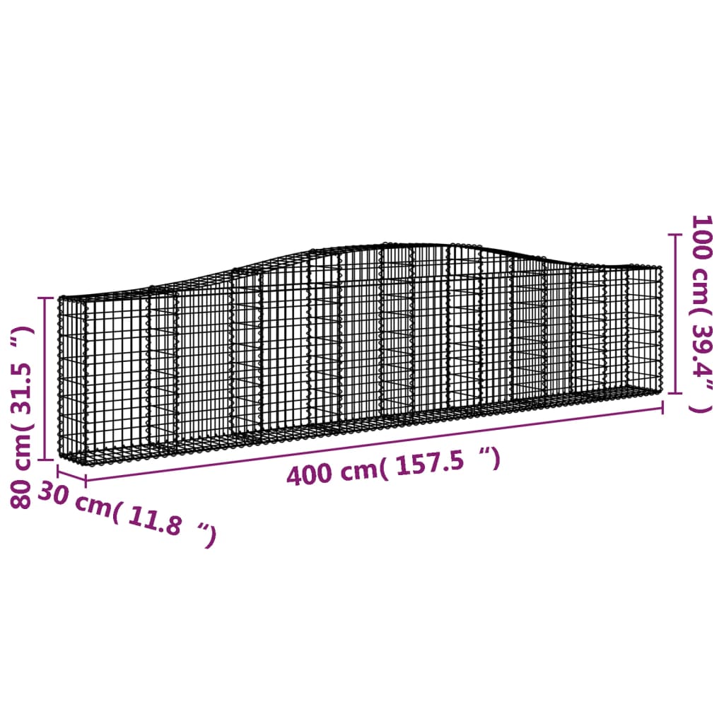 Cestas De Gaviones 15 Uds Forma De Arco Hierro 400x30x80/100 Cm_5