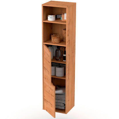 Columna De Baño, Mueble Auxiliar, Armario Alto Estilo Moderno 150x36,5x30 Cm Espacio Almacenaje, Briebe, Aura, Madera