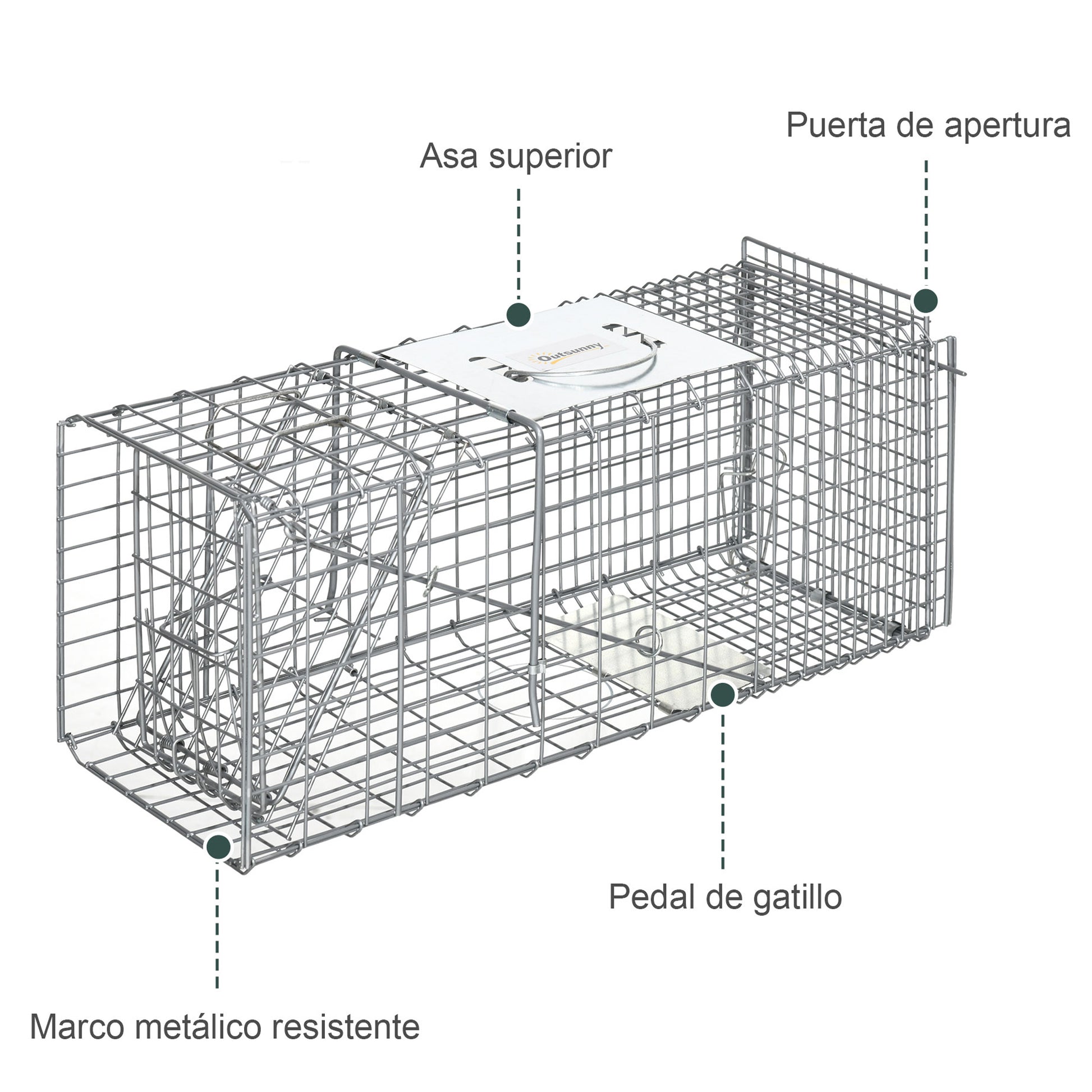 Outsunny Trampa Para Animales Vivos Plegable 66x24x30,5cm Con Puerta Y Asa Plata_5