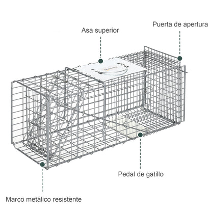 Outsunny Trampa Para Animales Vivos Plegable 66x24x30,5cm Con Puerta Y Asa Plata_5
