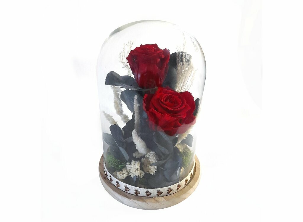 Cupula Cristal 2 Rosas 25x17 Cm_1