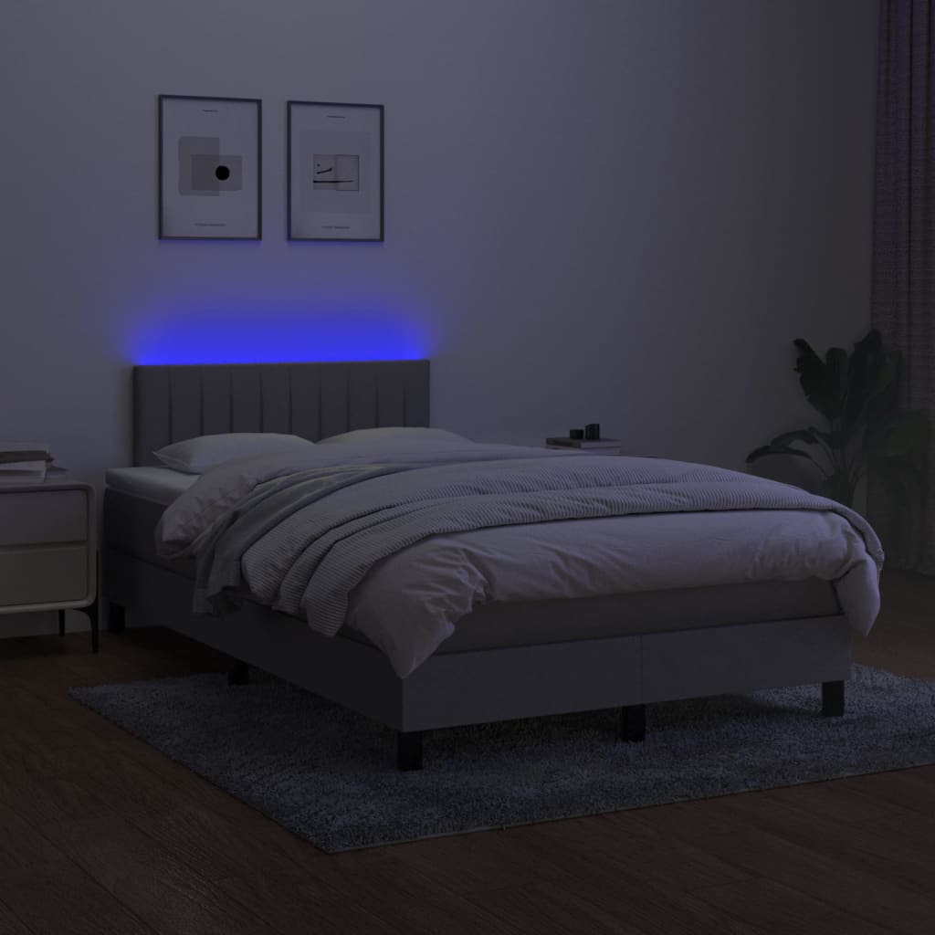 Cama Box Spring Con Colchón Tela Y Led Gris Claro 120x200 Cm / Vetonek_0