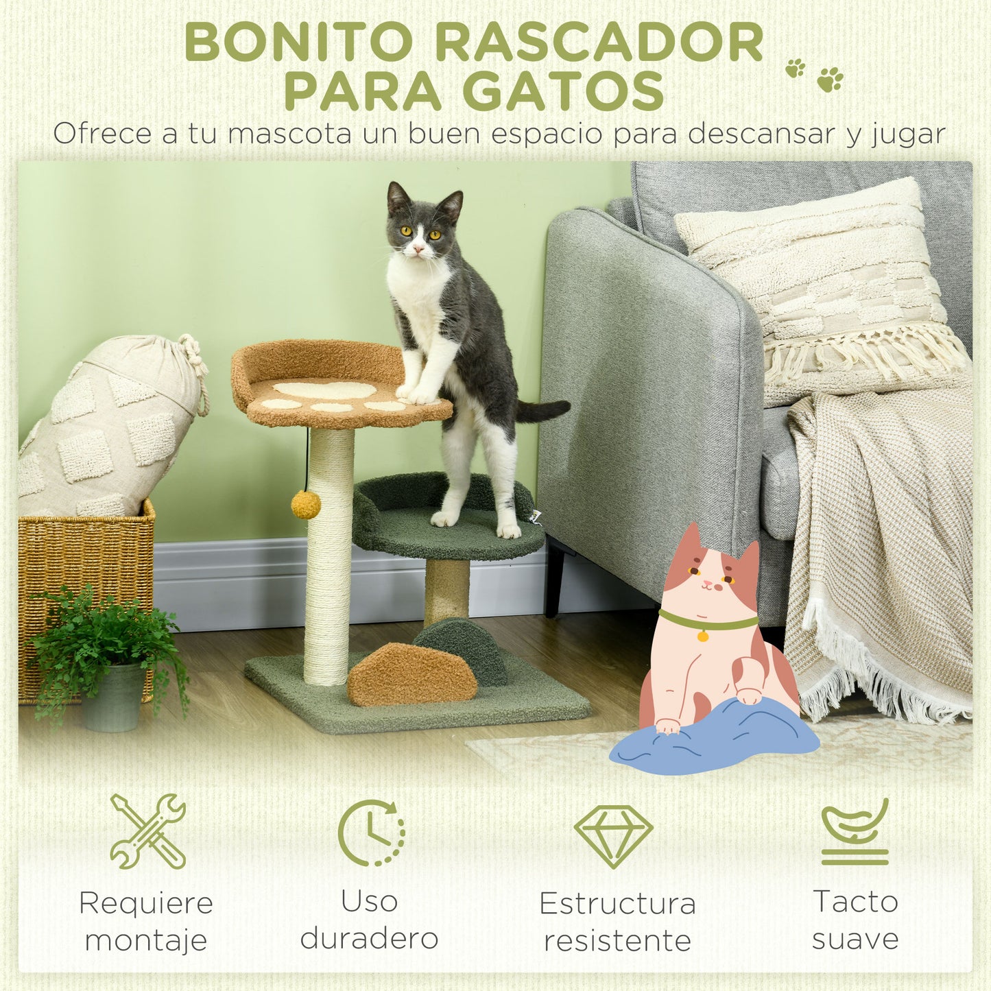 Pawhut Árbol Rascador Para Gatos Pequeño Con Cama 43x39x52 Cm Multicolor_3