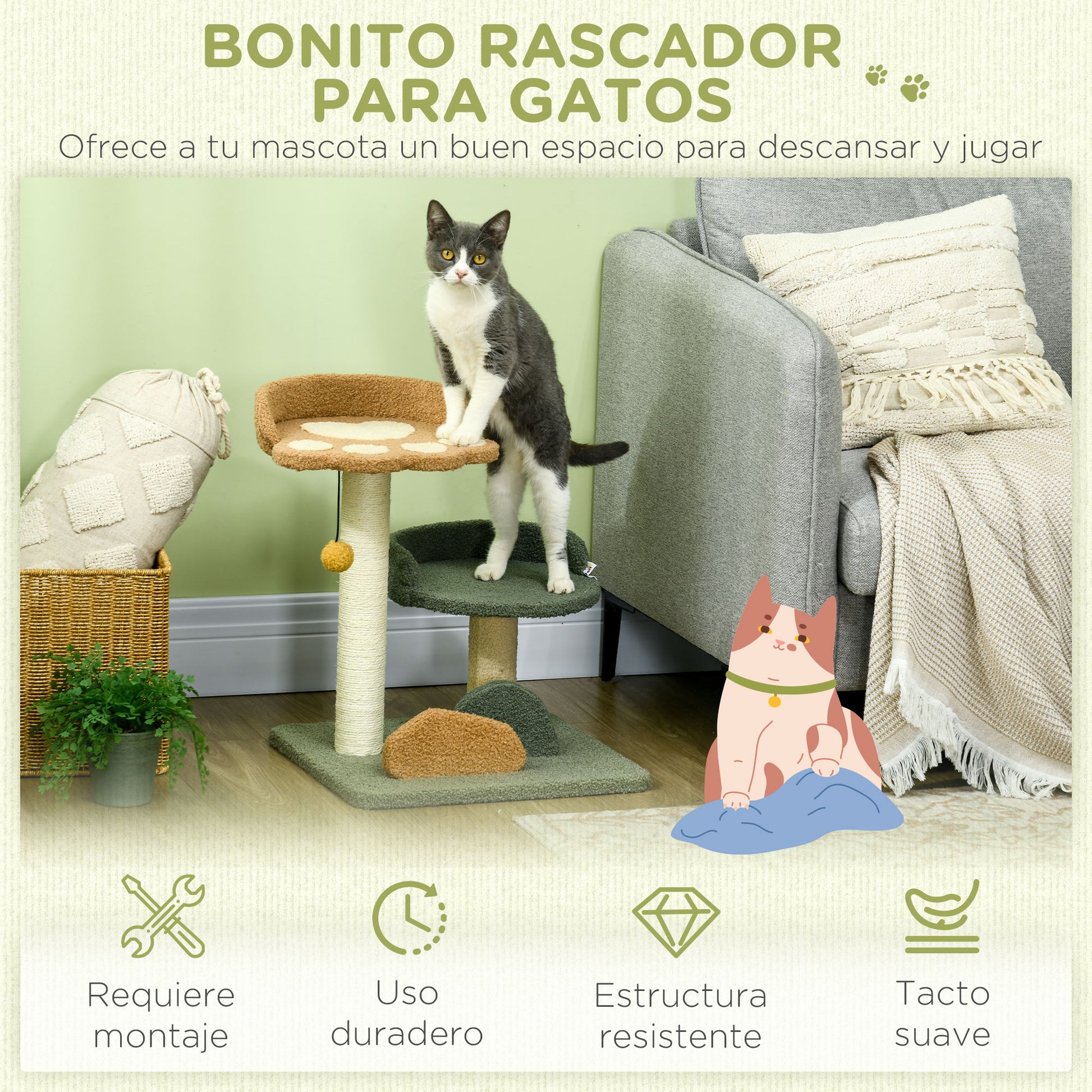 Pawhut Árbol Rascador Para Gatos Pequeño Con Cama 43x39x52 Cm Multicolor_3