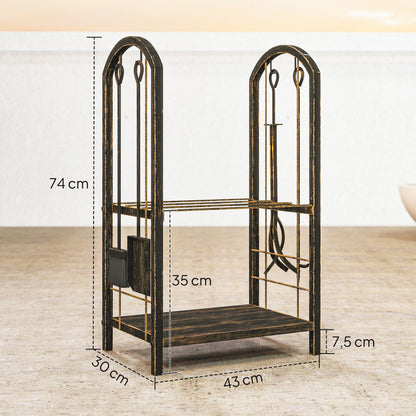 Outsunny Estante De Leña De Metal De 2 Niveles Con 4 Herramientas Para Chimenea_2
