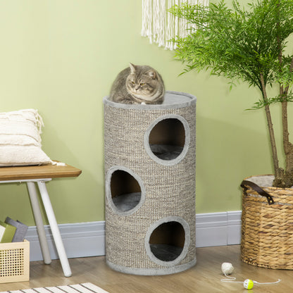 Pawhut Barril Rascador Para Gatos De 3 Niveles Ø38x70 Cm Gris Claro_1