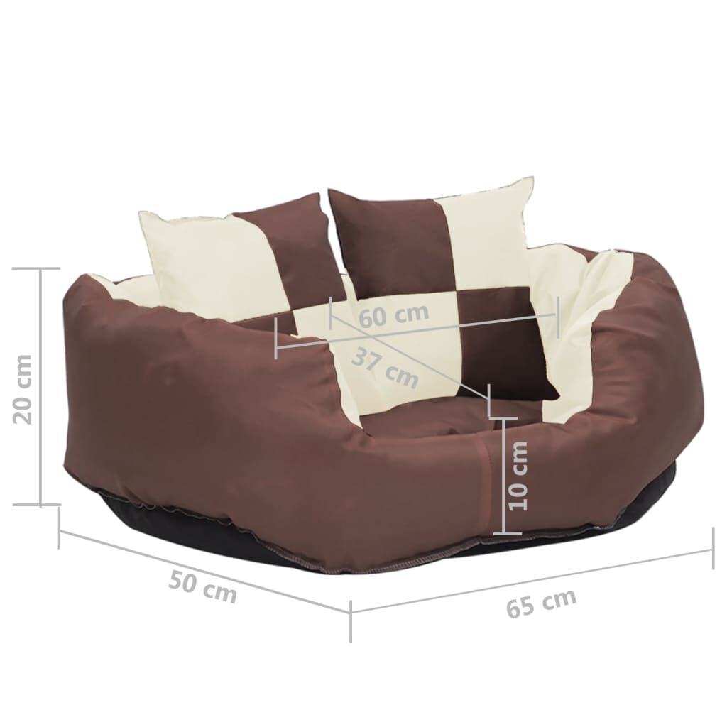 Vidaxl Cojín Para Perro Reversible Y Lavable Marrón Y Crema 65x50x20cm_2
