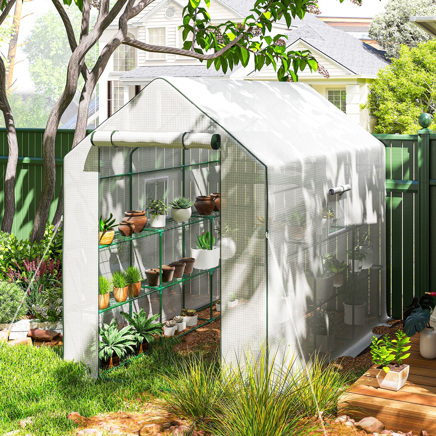 Outsunny Invernadero De Exterior Con 1 Estantes Puerta Enrollable 140x213x190 Cm_1