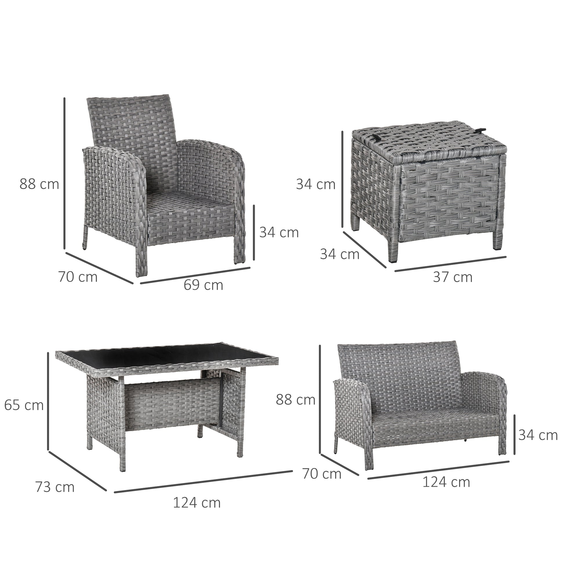 Outsunny Conjunto De Muebles Ratán 6 Piezas Mesa Sofás Taburetes Cojines_2