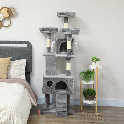 Pawhut Árbol Rascador Para Gatos 153 Cm Con 2 Cuevas 3 Camas 2 Rampas Gris_4